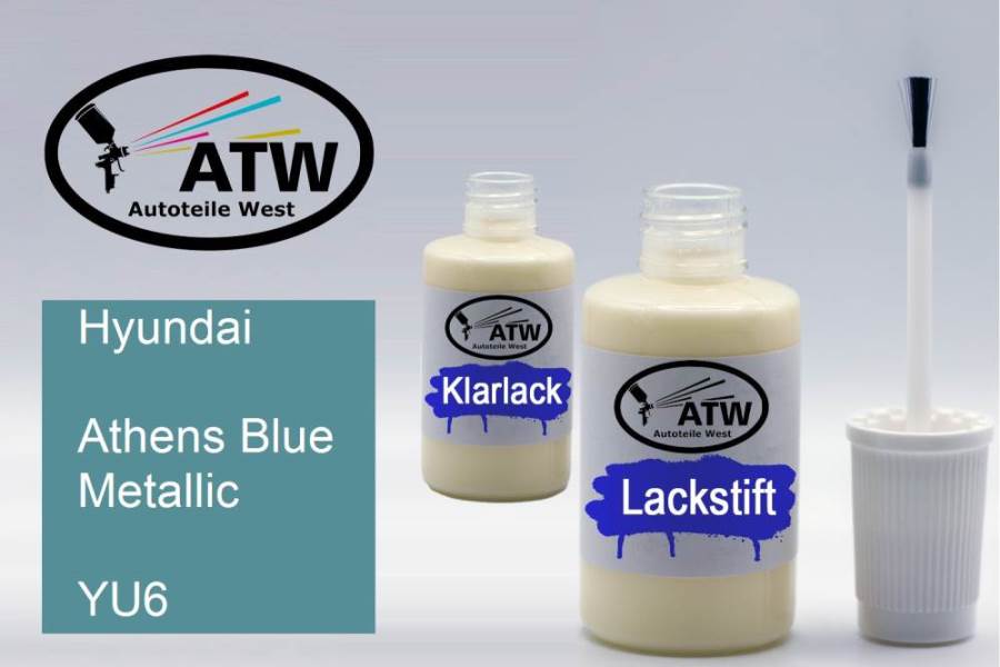 Hyundai, Athens Blue Metallic, YU6: 20ml Lackstift + 20ml Klarlack - Set, von ATW Autoteile West.